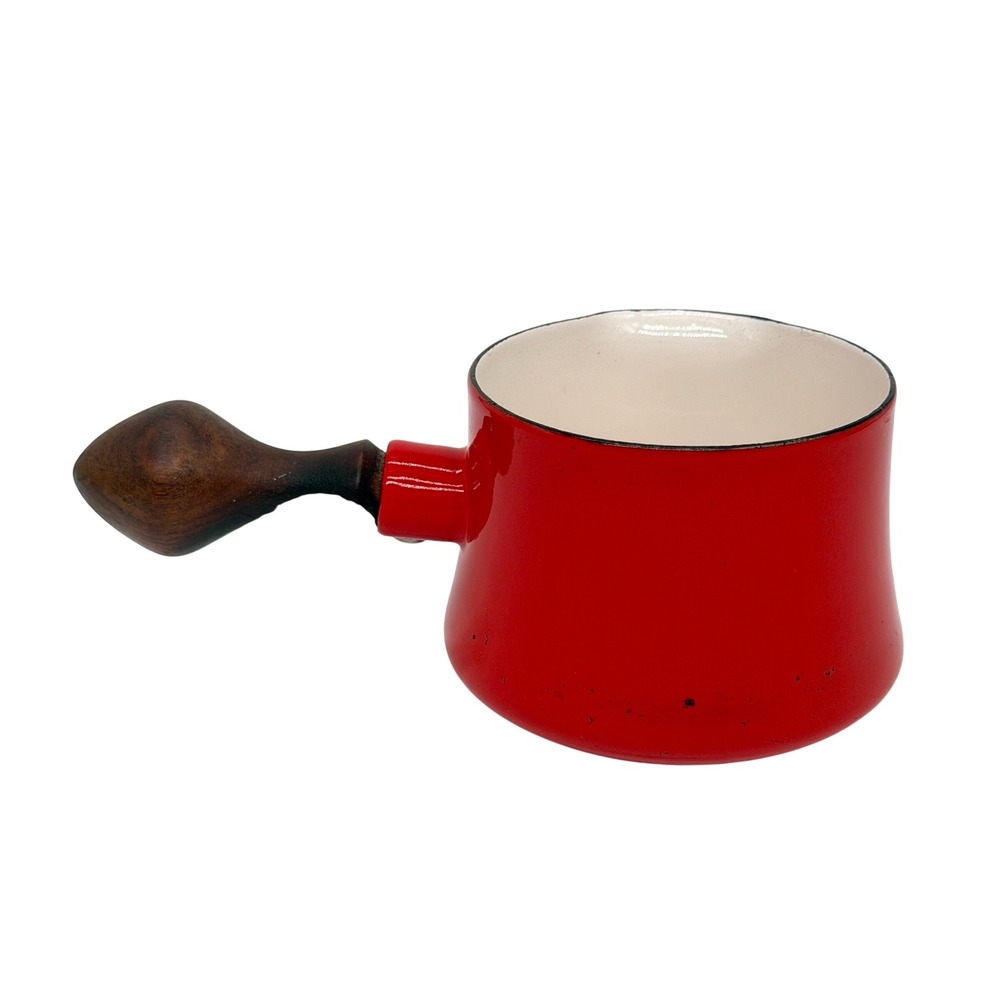 Dansk Kobenstyle Red Enamel Butter Warmer Teak Wood Handle France *Worn Handle*